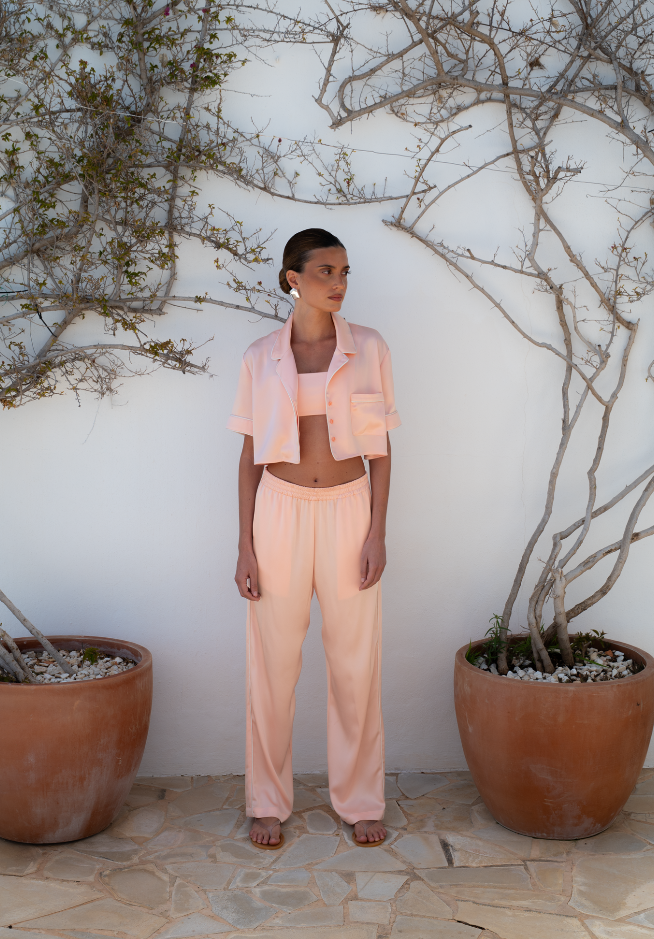 Cropped Cuban Shirt - Peach