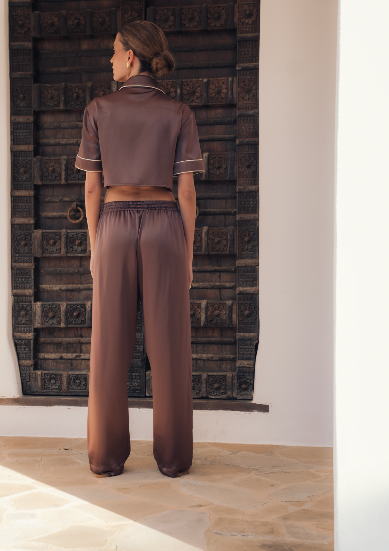 Cropped Cuban Shirt - Brown