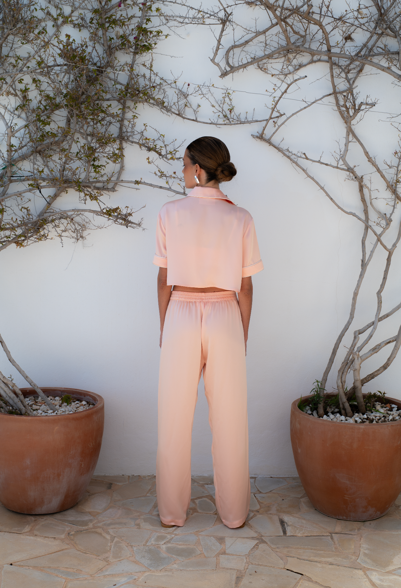 Cropped Cuban Shirt - Peach