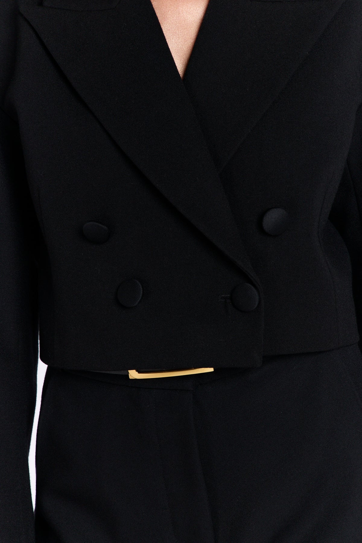 Cropped Wool Blazer - Black