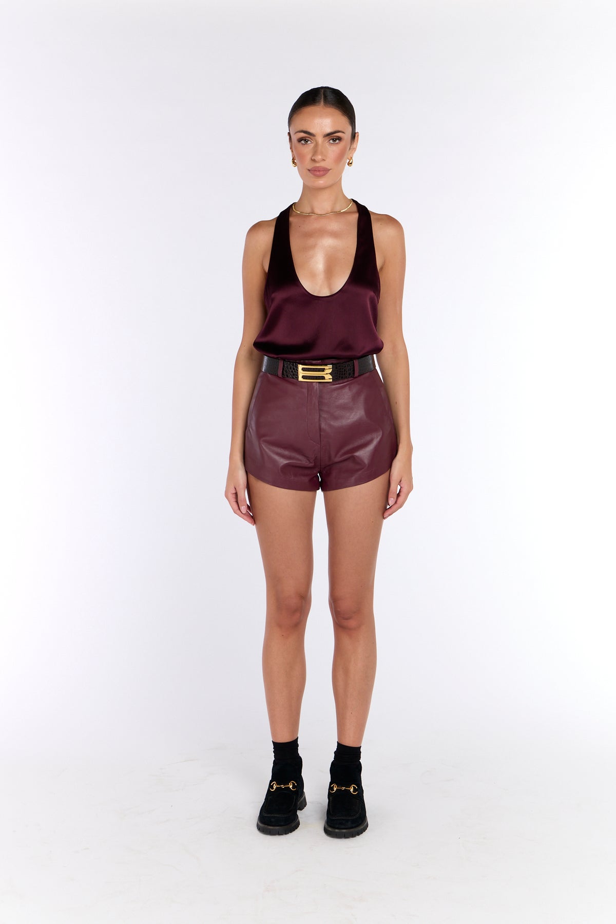 Real Leather Shorts - Cherry