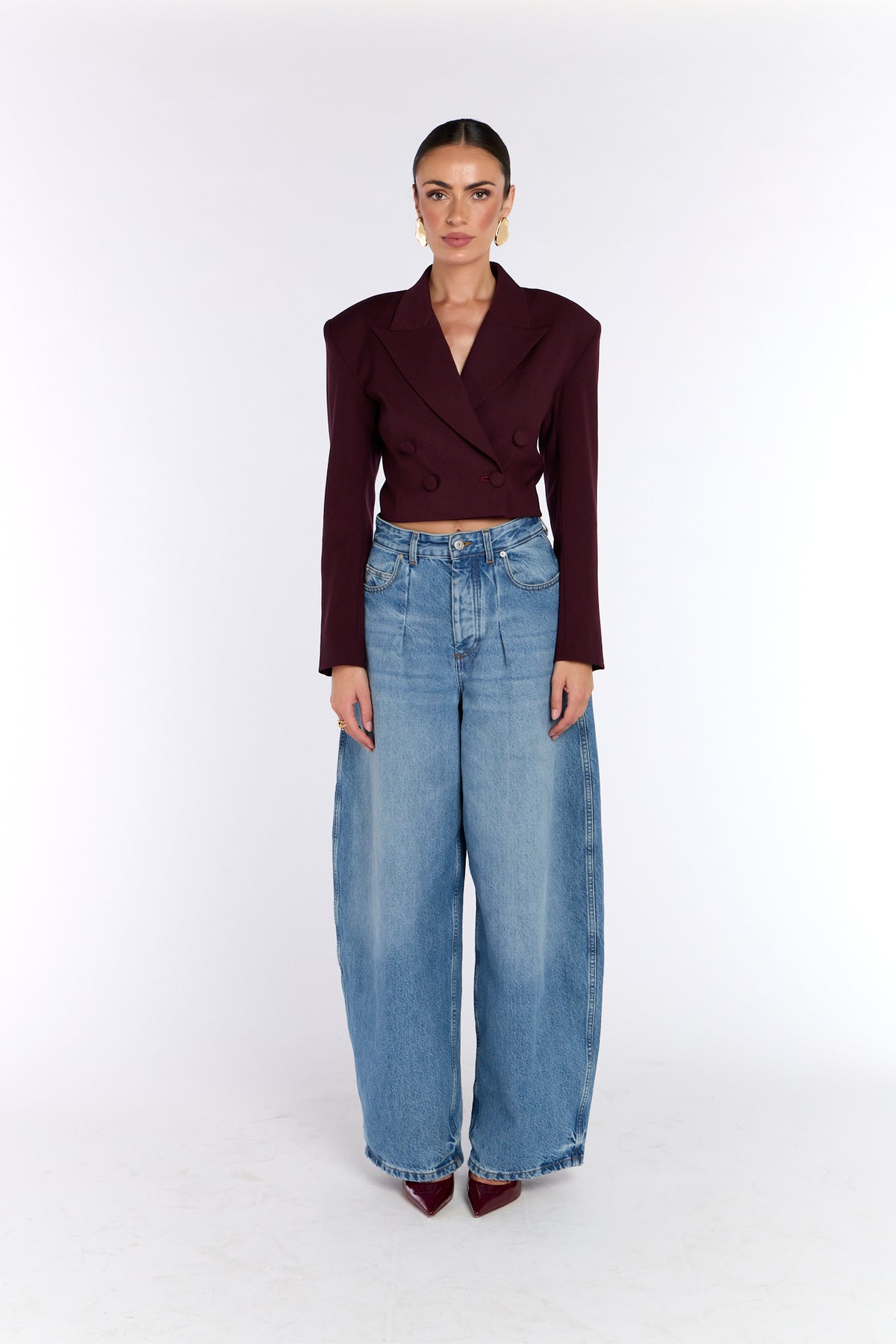 Cropped Wool Blazer - Cherry