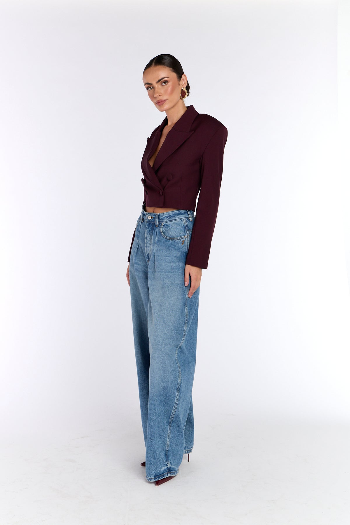Cropped Wool Blazer - Cherry