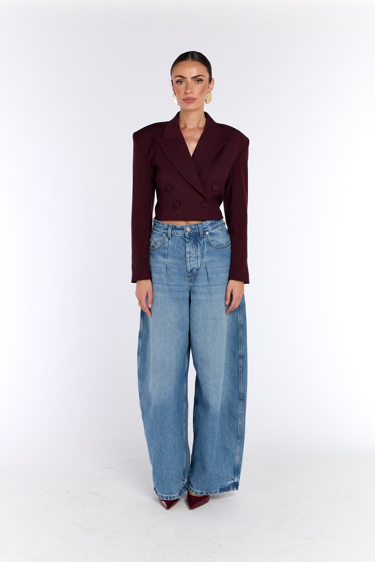 Cropped Wool Blazer - Cherry