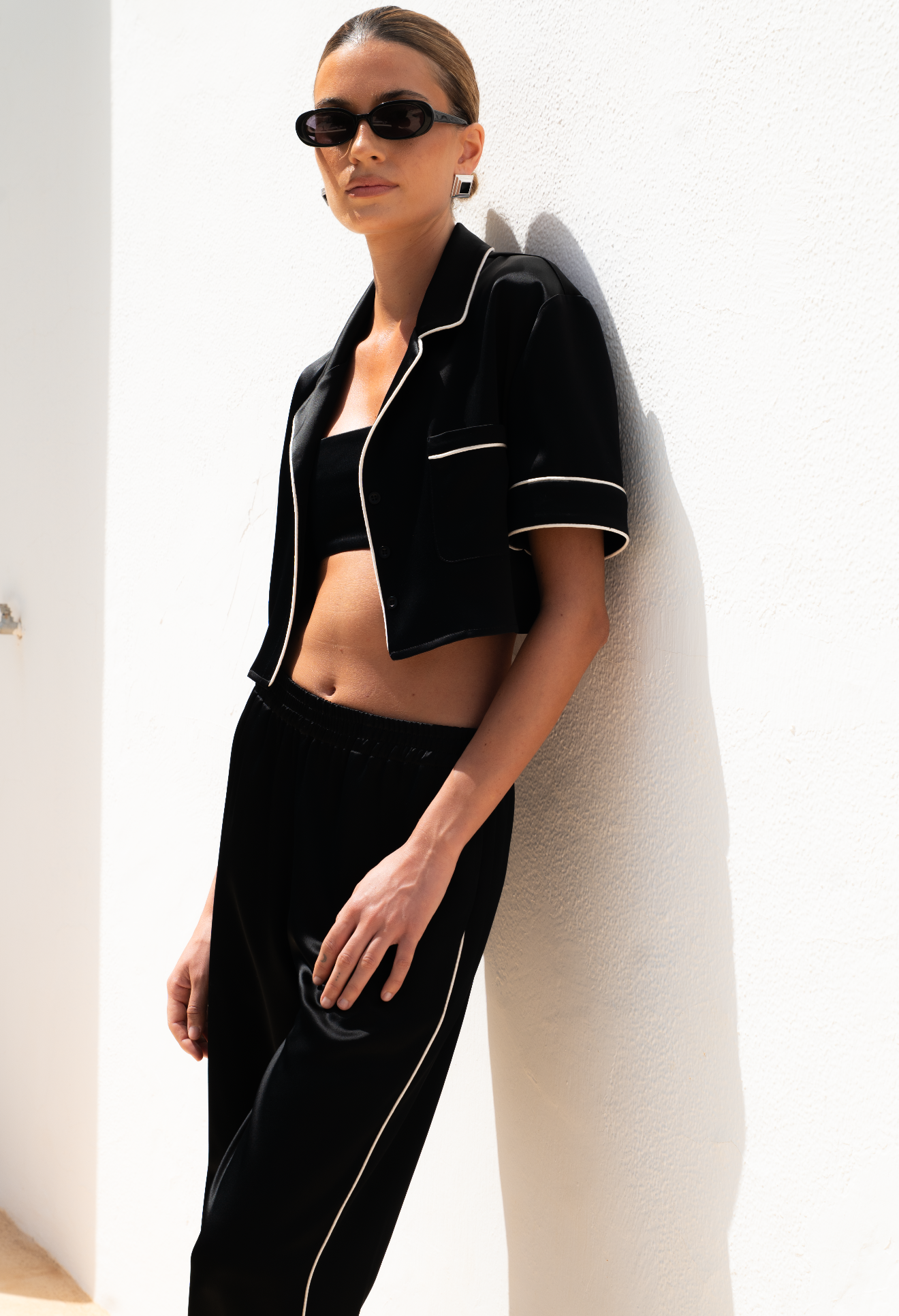 Cropped Cuban Shirt - Black