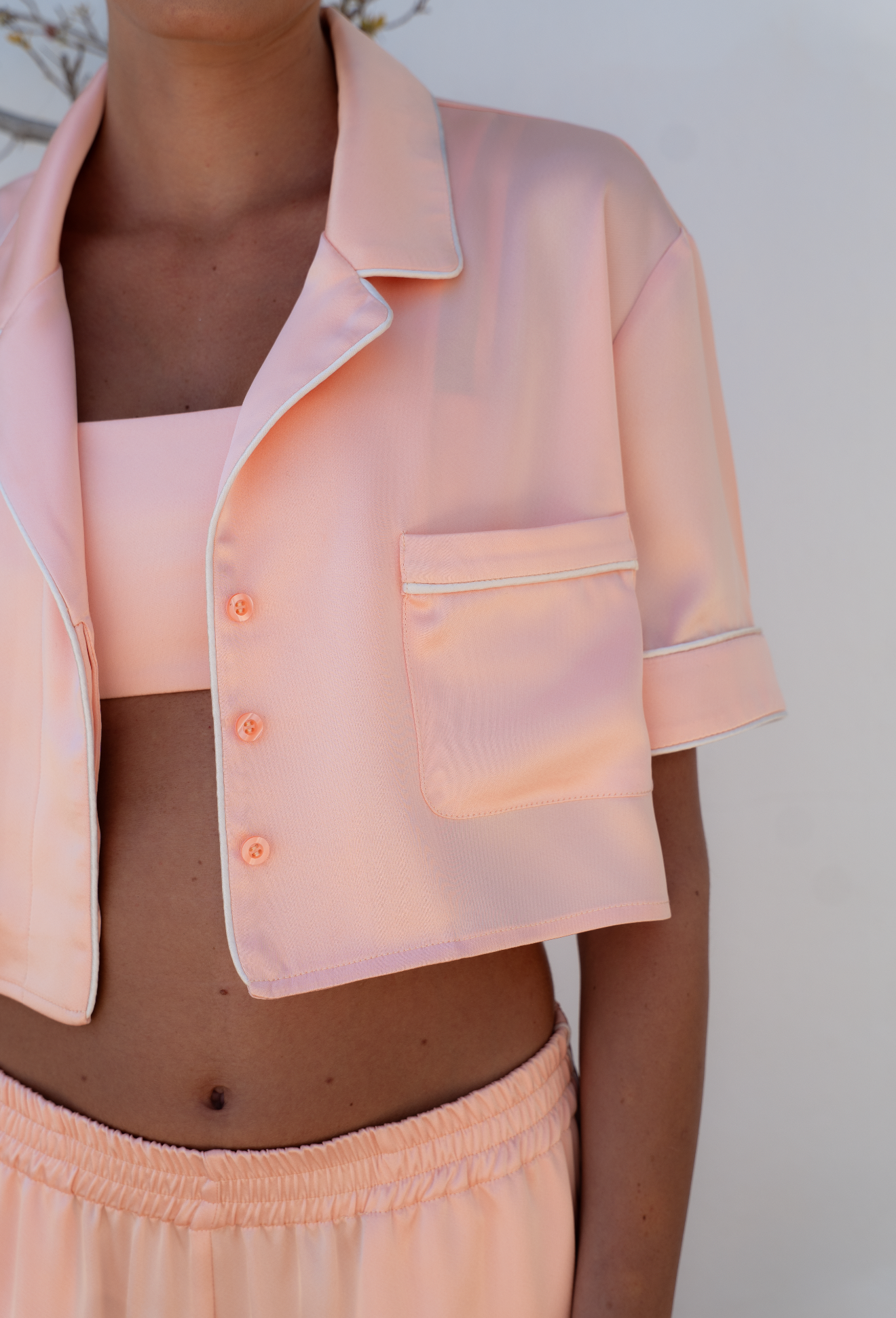 Cropped Cuban Shirt - Peach