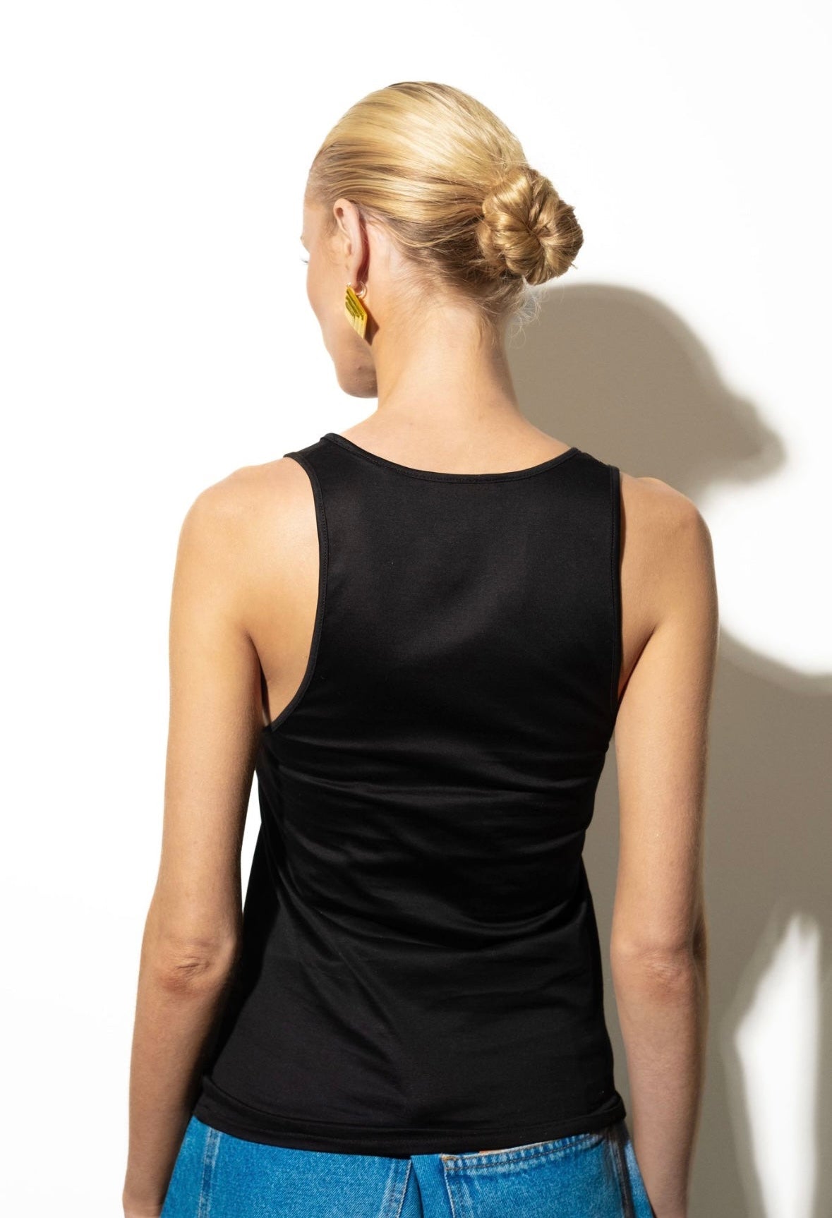 Low Cut Scoop Top - Black Jersey