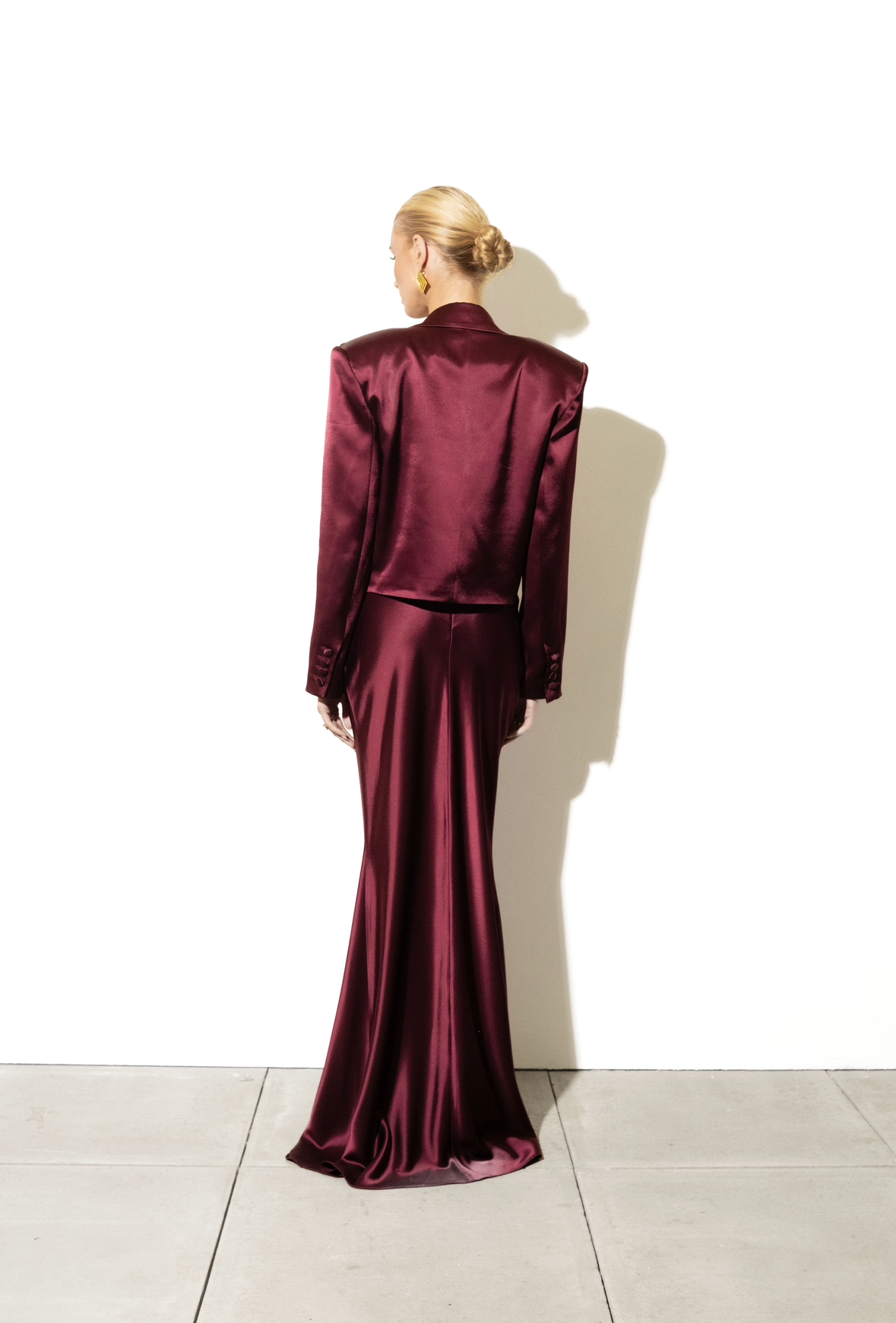 Cropped Silk Blazer - Cherry