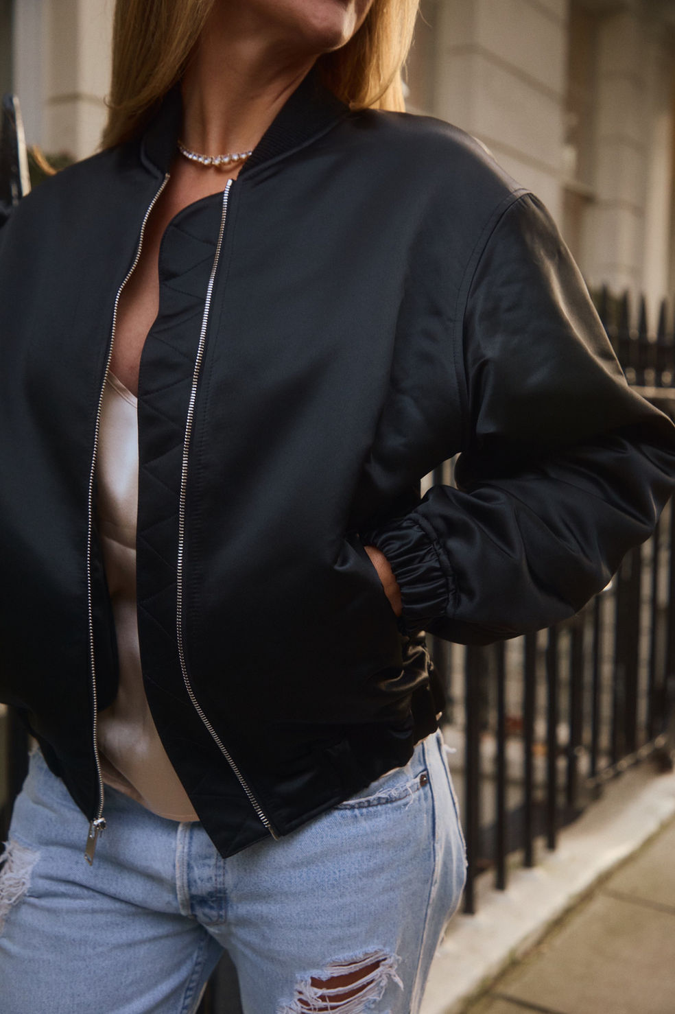The Timeless Satin Bomber - Black