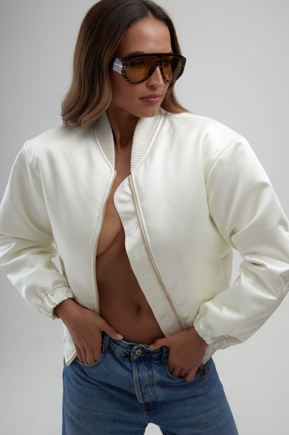 The Satin Bomber - Cream