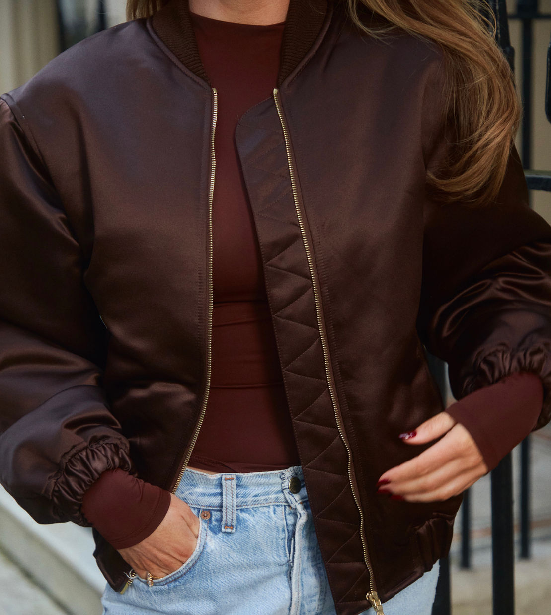 The Timeless Satin Bomber - Brown