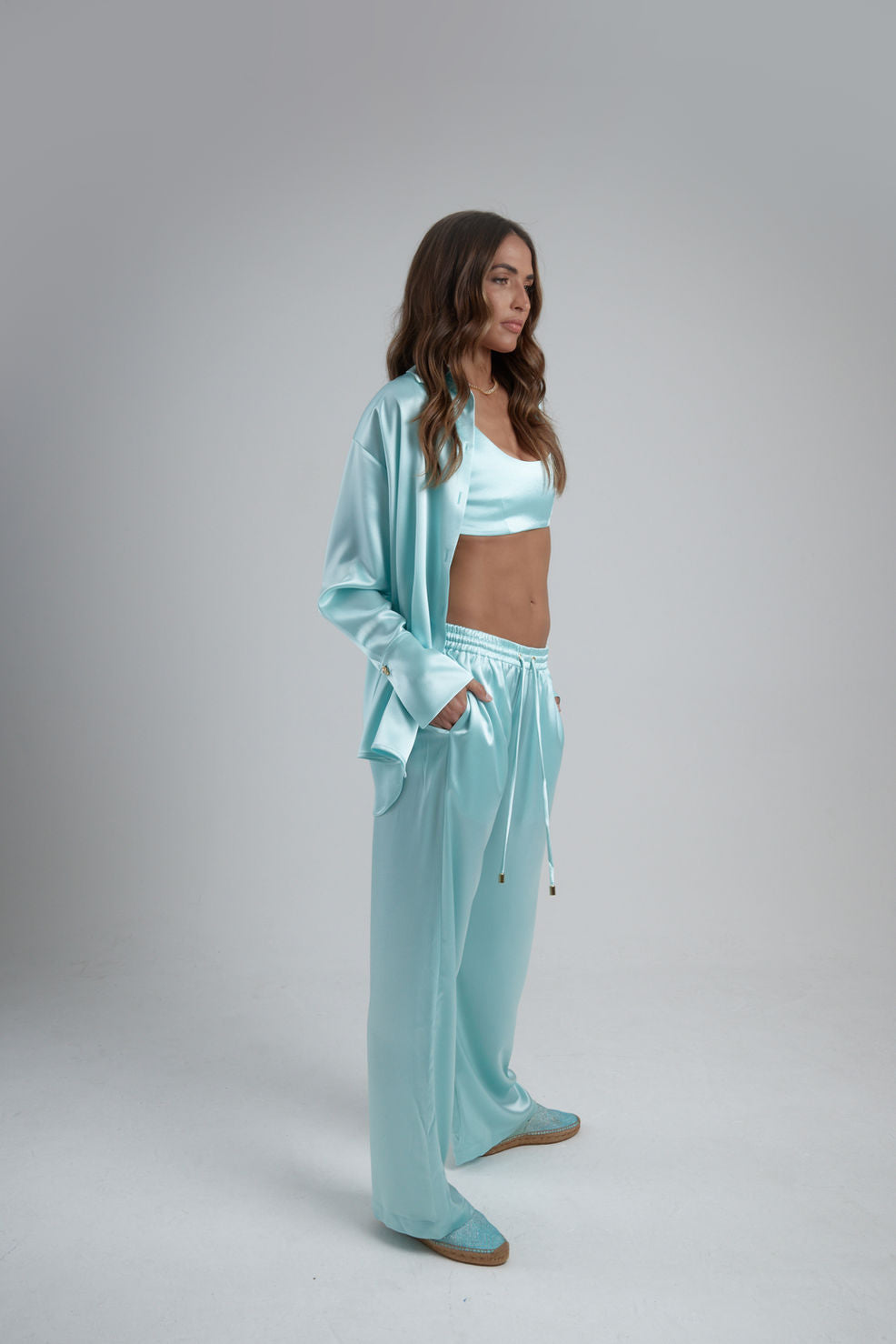 Drawstring Trousers - Aqua